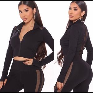 💋SOLD💋 Fashion Nova Sport Gym Stunner Active Crop Sheer Black Jacket